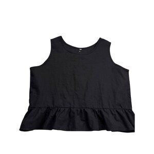 Black Sleeveless Peplum Top Size M Faux Button Back Detail